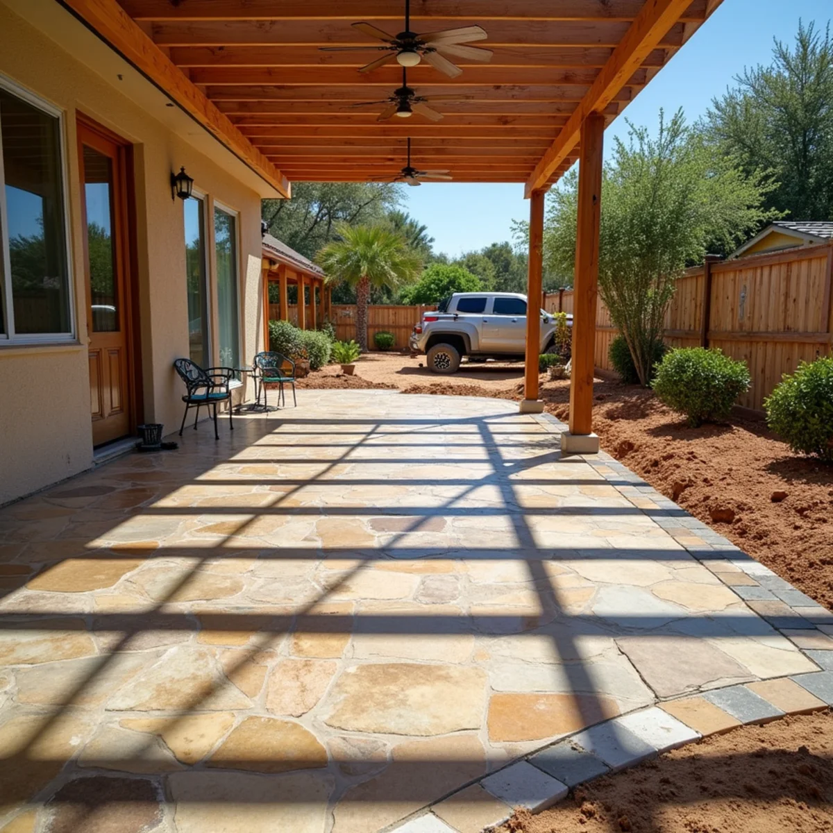 Decorative stamped concrete patio installation Converse TX