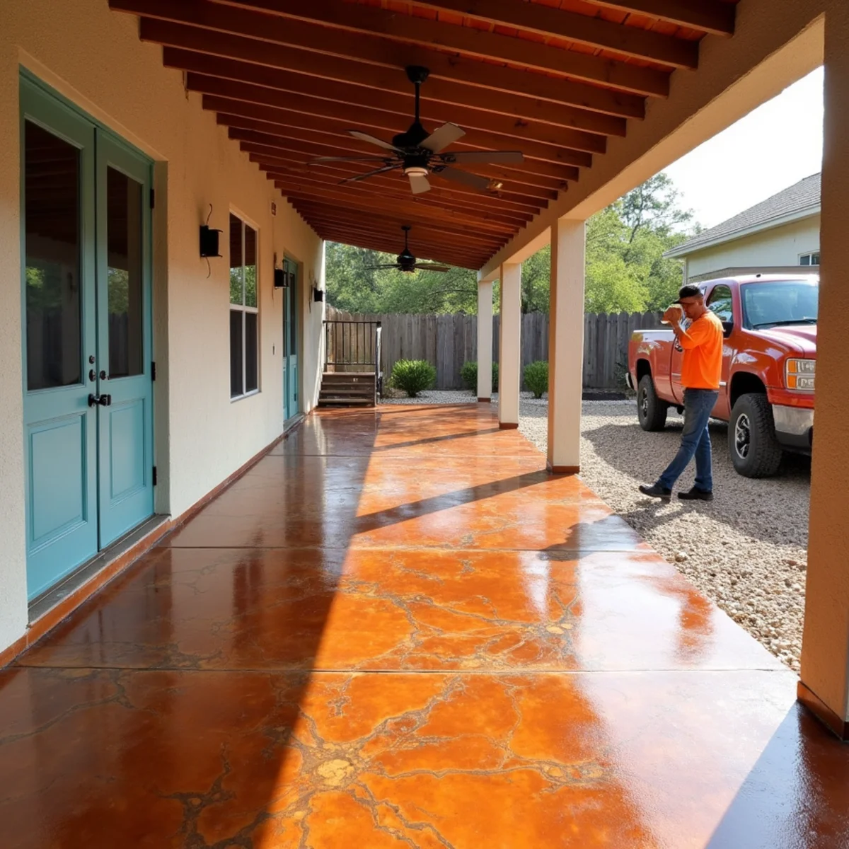 Acid stained concrete outdoor patio Converse TX
